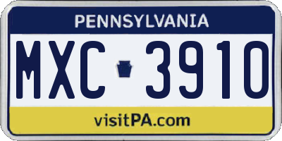 PA license plate MXC3910