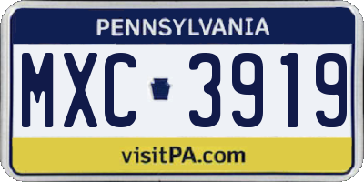 PA license plate MXC3919