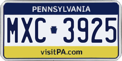 PA license plate MXC3925