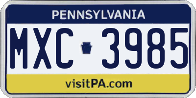 PA license plate MXC3985