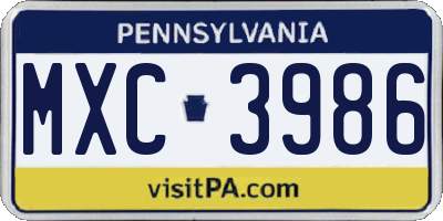 PA license plate MXC3986