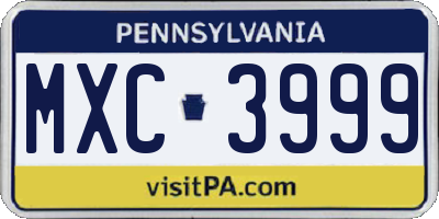 PA license plate MXC3999