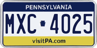 PA license plate MXC4025