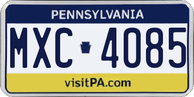 PA license plate MXC4085