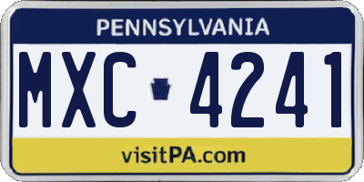 PA license plate MXC4241