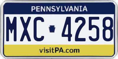PA license plate MXC4258