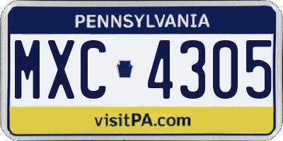 PA license plate MXC4305