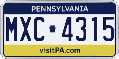 PA license plate MXC4315
