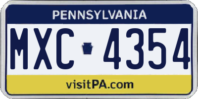PA license plate MXC4354