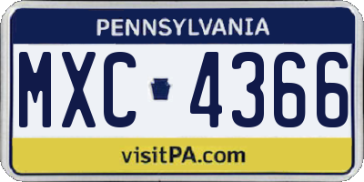 PA license plate MXC4366