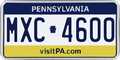 PA license plate MXC4600