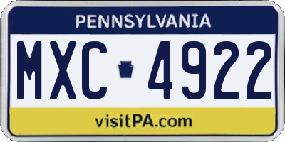 PA license plate MXC4922