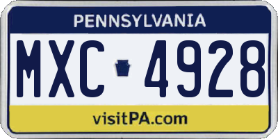 PA license plate MXC4928