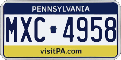 PA license plate MXC4958