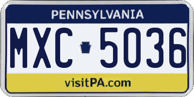 PA license plate MXC5036