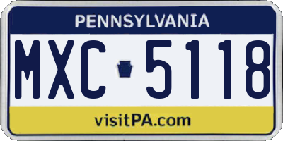 PA license plate MXC5118