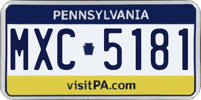 PA license plate MXC5181