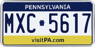 PA license plate MXC5617