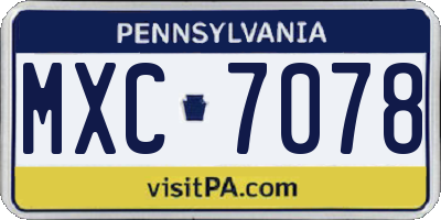 PA license plate MXC7078