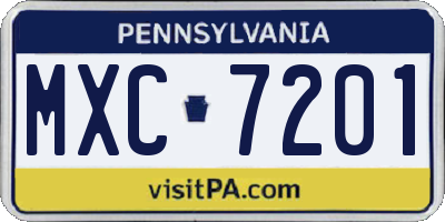PA license plate MXC7201