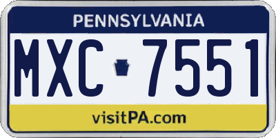 PA license plate MXC7551