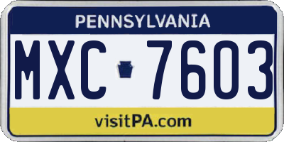 PA license plate MXC7603