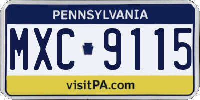 PA license plate MXC9115