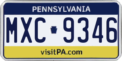PA license plate MXC9346