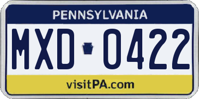 PA license plate MXD0422