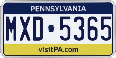 PA license plate MXD5365