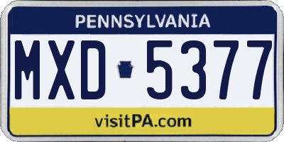 PA license plate MXD5377