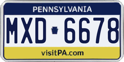 PA license plate MXD6678