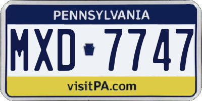 PA license plate MXD7747