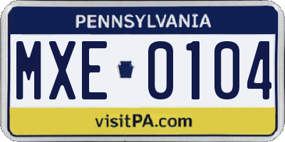 PA license plate MXE0104