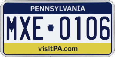 PA license plate MXE0106