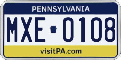 PA license plate MXE0108