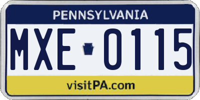 PA license plate MXE0115