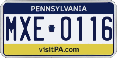 PA license plate MXE0116