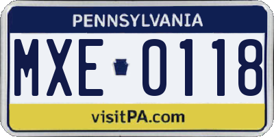 PA license plate MXE0118