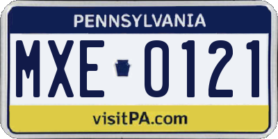 PA license plate MXE0121
