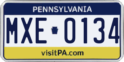 PA license plate MXE0134