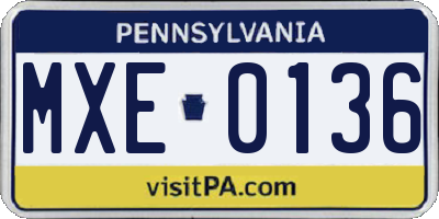 PA license plate MXE0136
