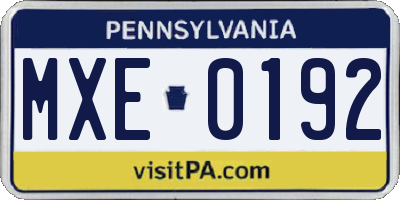 PA license plate MXE0192