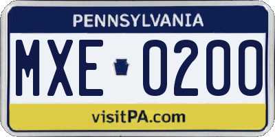 PA license plate MXE0200
