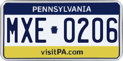 PA license plate MXE0206