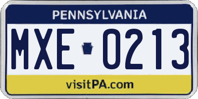 PA license plate MXE0213