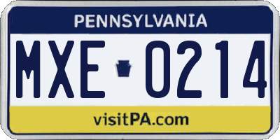 PA license plate MXE0214