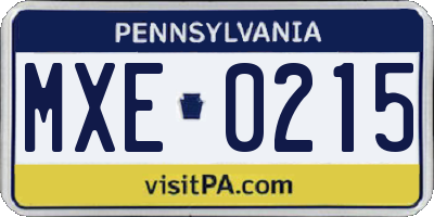 PA license plate MXE0215