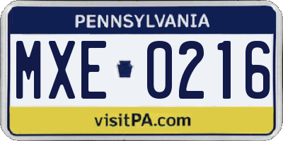 PA license plate MXE0216