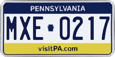 PA license plate MXE0217